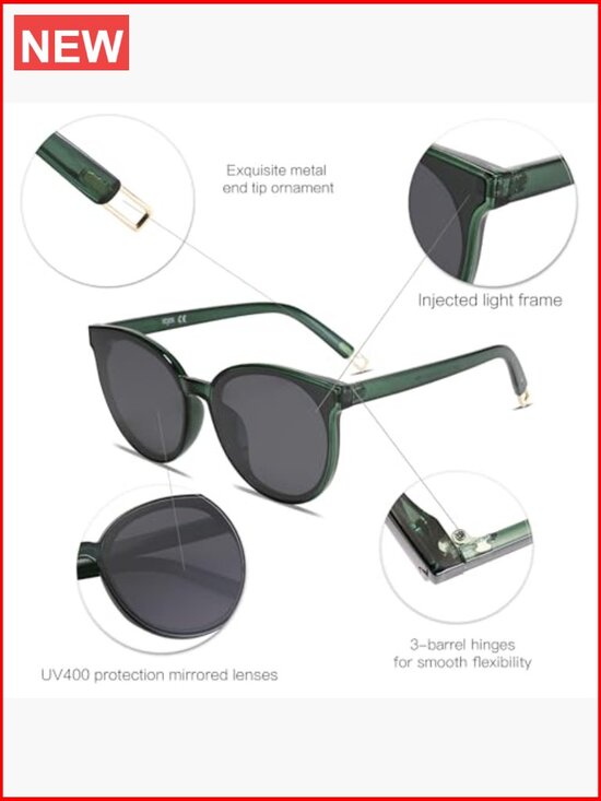 Oversized Round Sunglasses UV400 Protection Mirrored Lenses GRS Recycled main image 7